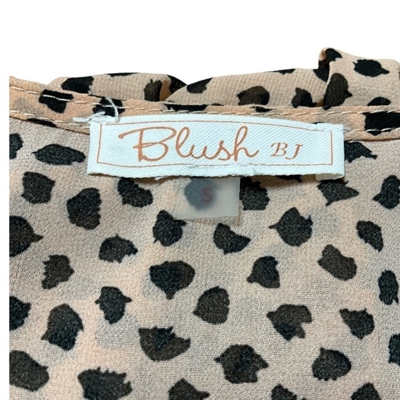 BLUSH BJ Sheer Animal Print Crop Top Long Sleeve Ruffle Cuff US Sz S - Picture 5 of 10